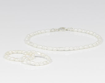 Bracelet ESA et ensemble 2x bagues // Bracelet en perle de riz assorti avec une fermeture en argent sterling et deux bagues