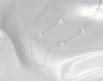 KATE necklace // 14K GOLD FILLED or S925 sterling silver chain with small round natural pearls