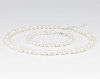 DORIAN necklace and bracelet set // matching natural rounded pearl necklace and bracelet with a sterling silver closure