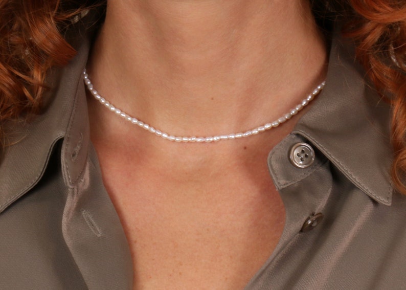 DIDO necklace // Tiny pearls with a sterling silver or gold plated stainless steel closure image 1