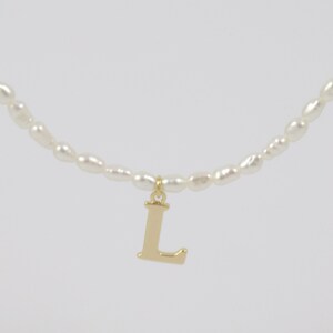 ESA personalised necklace // natural rice pearls with gold plated stainless steel letter pendant of your choice image 4