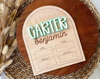 Arched Baby Stats Sign, Newborn Announcement Sign with Birth Stat, Baby Birth Announcement, Modern Gift for New Mom, Baby Info Sign