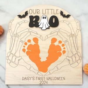 Our Little Boo Sign, Baby's First Halloween, Personalized Halloween Decor, DIY Footprint Art, My Little Boo Handprint Sign, Baby's Keepsake