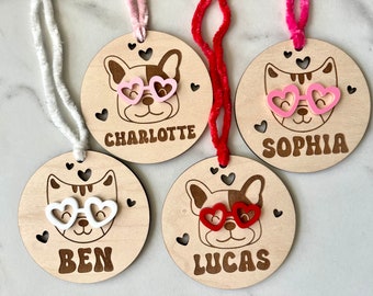 Valentine's Day Basket Tag, Valentine's Personalized Tag for Kids, Valentine's Gift Tag, Love Basket Tag, Heart Name Tag, Dog Lover Gift Tag