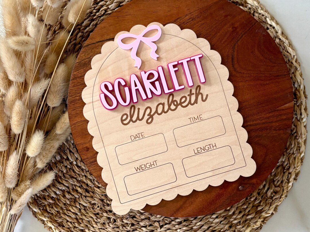 Scalloped Arch Baby Stats Sign, Newborn Announcement Sign With Birth ...