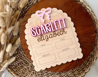 Scalloped Arch Baby Stats Sign, Newborn Announcement Sign with Birth Stat, Baby Birth Announcement, Newborn Gift for Mom, Baby Info Sign