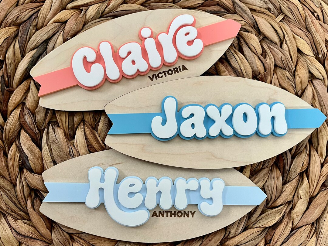 Surfboard Baby Name Sign, Birth Announcement Plaque, Nursery Decor for ...