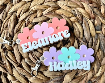 Daisy Flower Backpack Name Tag, Personalized Keychain for Girls, Diaper Bag Tag, Girly Bag Tag, Back to School Bag Tag, Gift for Girls