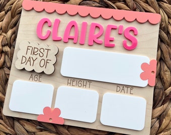 Personalized Flower First and Last Day of School Sign, Reusable First Day Sign, First Day Photo Prop, Back to School Sign for Girls