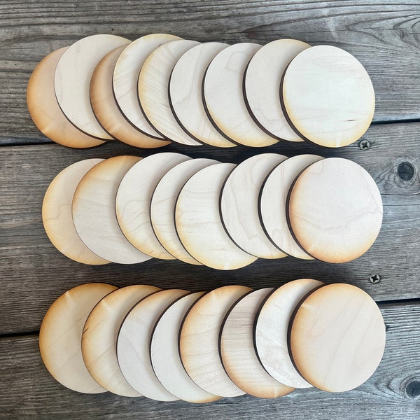 25 - 3 inch 1/4 inch thick Maple Wood Circle Rounds, Christmas Ornament Blanks, Unfinished Wood Disc, Wood DIY Craft Supplies, Wood Scraps