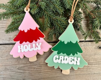 Christmas Tree Ornament for Kids, Personalized Christmas Tree, Pink Christmas Tree, Baby's First Christmas Ornament, Custom Gift for Baby
