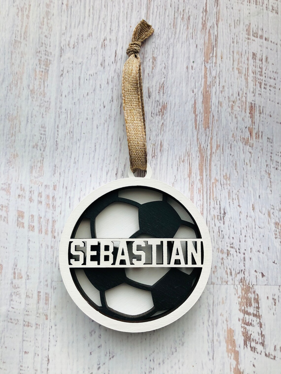 Personalized Soccer Ball Ornament Name Sports Ornament Wood Etsy