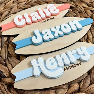 Surfboard Baby Name Sign, Birth Announcement Plaque, Nursery Decor for ...
