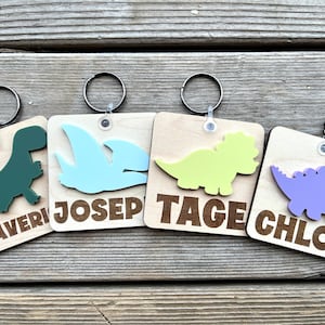 Dinosaur Backpack Name Tag, Personalized Dino Lunchbox Name Tag, Dinosaur Gifts for Kids, Dinosaur Keychain, Party Favors, Bag Tag for Kids