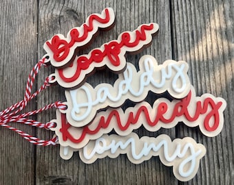 Personalized Wood Christmas Stocking Name Tag, Christmas Gift Tag, Christmas Tags for Kids, Christmas Decor, Modern Christmas Tags