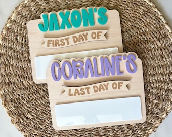Personalized First and Last Day of School Sign, Reusable First Day Sign, Preschool Kindergarten First Day Photo Prop, Back to School Sign
