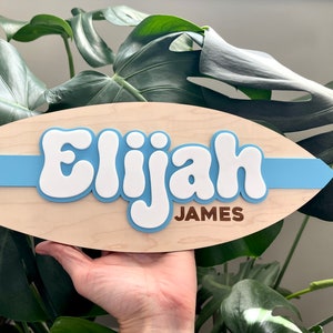 Surfboard Baby Name Sign, Birth Announcement Plaque, Nursery Decor for ...