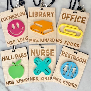 Personalized Teacher Hall Pass, Bathroom Pass, Classroom Hall Pass, Gift for Teacher Appreciation, Classroom Accessories, Hall Pass Lanyard