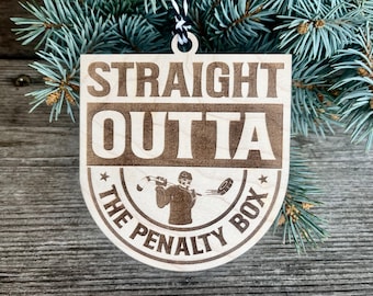 Straight Outta the Penalty Box Hockey Ornament, Senior Athlete Hockey Gift, Hockey Humor, Hockey Player Gift, Hockey Team Tournament Gift