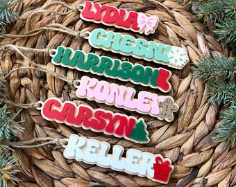 Christmas Stocking Tag for Kids, Personalized Christmas Gift Tag, Wood Stocking Tags, Christmas Decor, Kids Christmas Stocking