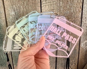 Personalized Teacher Hall Pass, Bathroom Pass, Classroom Hall Pass, Gift for Teacher Appreciation, Classroom Accessories, Hall Pass Lanyard