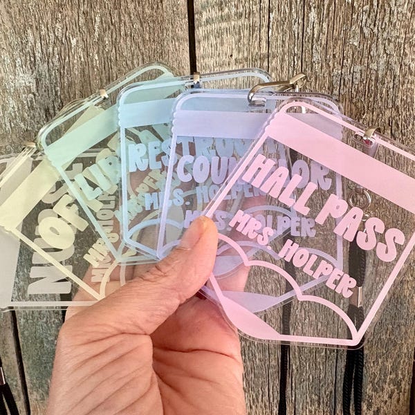 Personalized Teacher Hall Pass, Bathroom Pass, Classroom Hall Pass, Gift for Teacher Appreciation, Classroom Accessories, Hall Pass Lanyard