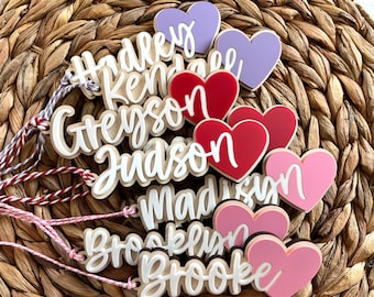 Valentine's Day Basket Tag, Acrylic Valentine's Personalized Tag, Valentine's Day Gift Tag, Wood Valentine's Heart Name Tag, Valentines Gift