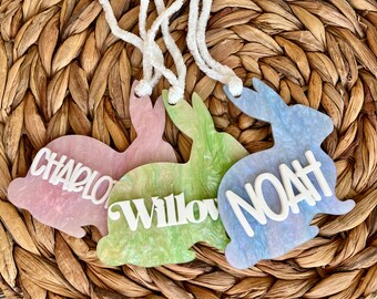Perle Osterhase Korbanhänger personalisiert, Osterhase Namensschild, Osterkorb Sachen, Osterhase Osteranhänger für Kinder, Ostern Geschenkanhänger