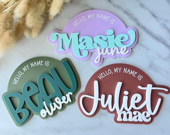 Hello My Name Is Sign, Baby Name Announcement, Newborn Photo Prop, Birth Announcement, Hospital Sign, Name Reveal, Baby Shower Gift for Mom