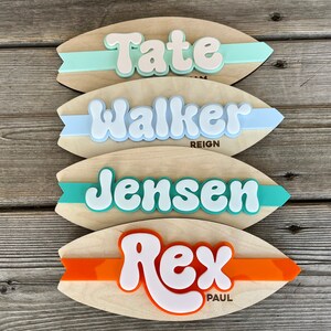 Surfboard Baby Name Sign, Birth Announcement Plaque, Nursery Decor for ...
