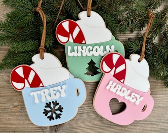 Hot Cocoa Mug Ornament for Kids, Personalized Mug Ornament, Hot Cocoa Gift Ornament, Baby's First Christmas Ornament, Custom Gift for Baby
