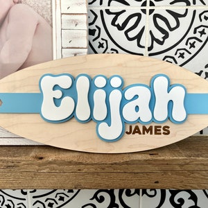 Surfboard Baby Name Sign, Birth Announcement Plaque, Nursery Decor for ...