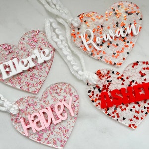 Valentine's Day Basket Tag, Glitter Valentine's Personalized Tag, Valentine's Gift Tag, Valentine Heart Tag, Love Basket Tag, Heart Name Tag
