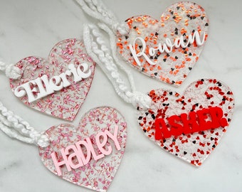 Valentine's Day Basket Tag, Glitter Valentine's Personalized Tag, Valentine's Gift Tag, Valentine Heart Tag, Love Basket Tag, Heart Name Tag