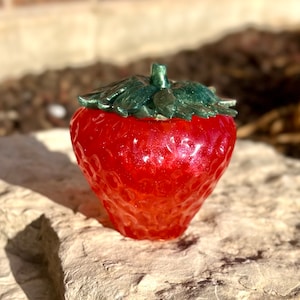 Red Strawberry Epoxy Resin Jar With Lid for Decorative Storage in Living, Dining Room, Bedroom, Cottagecore Fairy Decor Stash