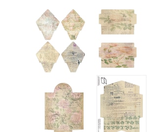 Antique Text Digital Envelope Bundle, Digital Stationery, Printable envelope ephemera, junk journals envelopes, journaling,