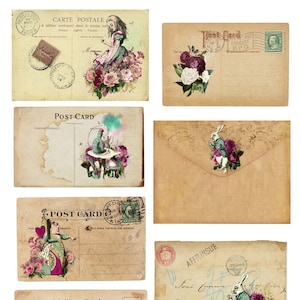 Cartes postales Alice N Wonderland, téléchargement numérique, documents éphémères, journaux indésirables, journalisation, scrapbooking, embellissements, papeterie