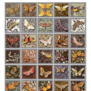 Butterfly Brown Digitale postzegels, Digitale download, Efemere vlinder, Butterfly digitaal dagboek, Postzegels, Digitale download