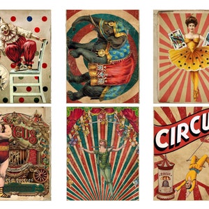 Circusdagboekkaarten, digitale download, kortstondige, geladen zakken, junkdagboeken, journaling, scrapbooking.