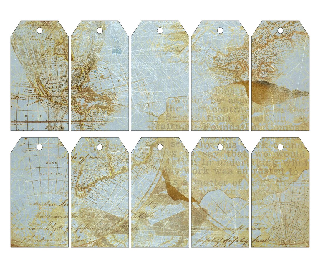 Vintage Blue Map Tags, Digital Download, Ephemera, Junk Journals ...