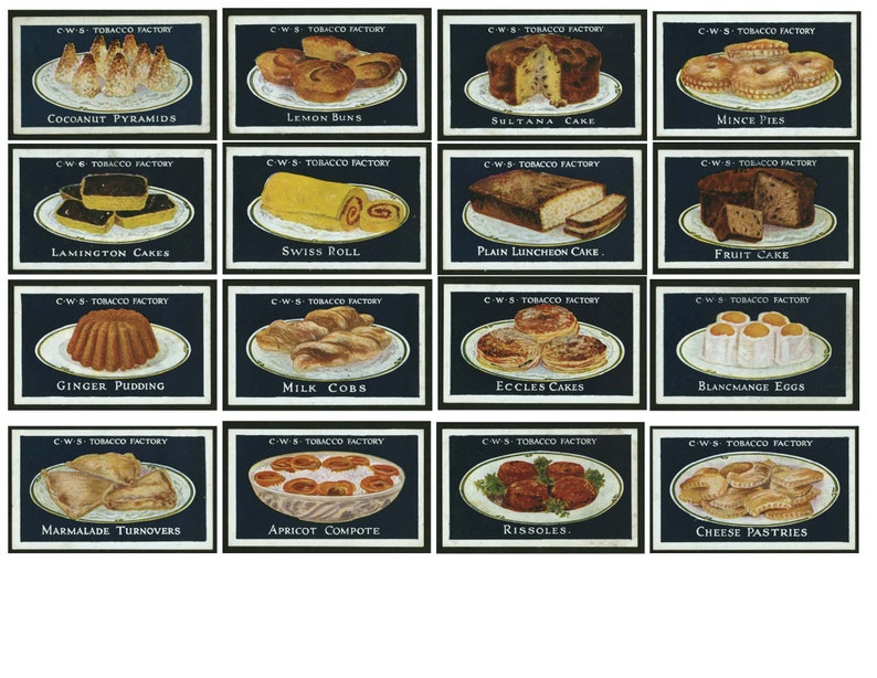 Printable Vintage Food Tea Cards 2 Pages Digital Downloads Etsy