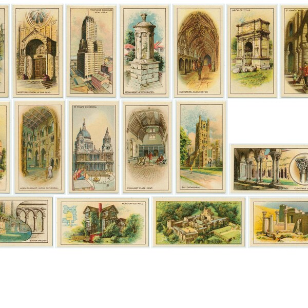 Building Famous, Tea Cards, 3 Pages, Digital Downloads, Ephemera, Junk Journals, Scrapbooking, Vintage ephemera