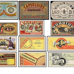 Etiketten, Vintage Etiketten und Werbeposter, 12 Seiten, bedruckbar, Instant Downloads, Vintage Ephemera, Vintage Printable, Digitales Papier,