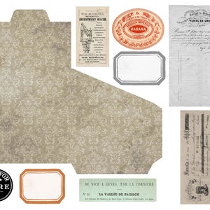 Antique Digital Library Tab Pocket, Digital Download, Ephemera, junk journals, loaded pocket, loaded envelope, Collage Sheet,