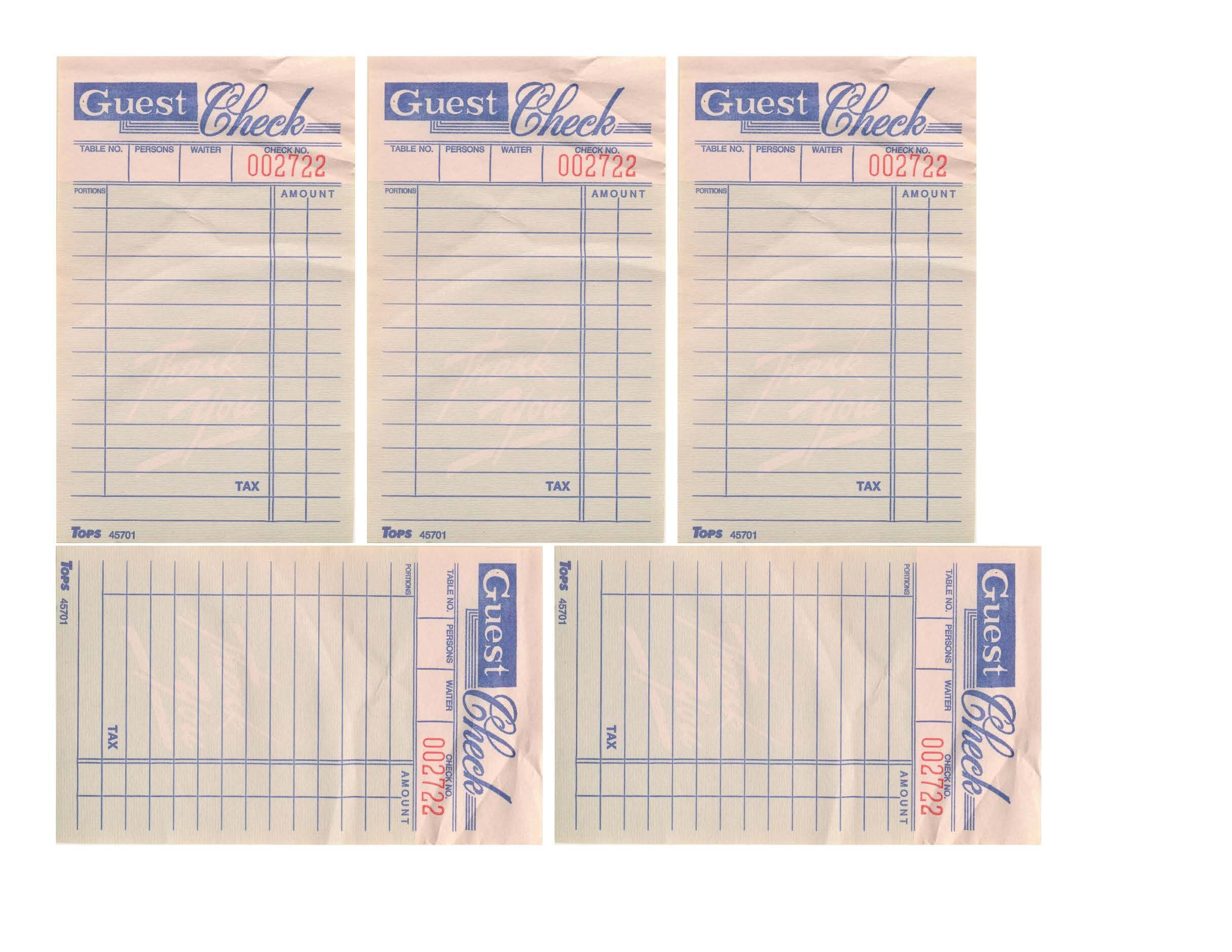 Guest Check Receipts 5 Sizes Digital Download Ephemera Etsy