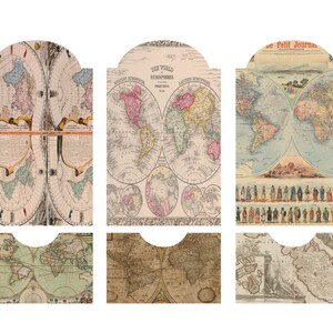 Antique Maps Pocket Tags, Digital Download, Ephemera, junk journals, journaling, scrapbooking, embellishments, stationery.