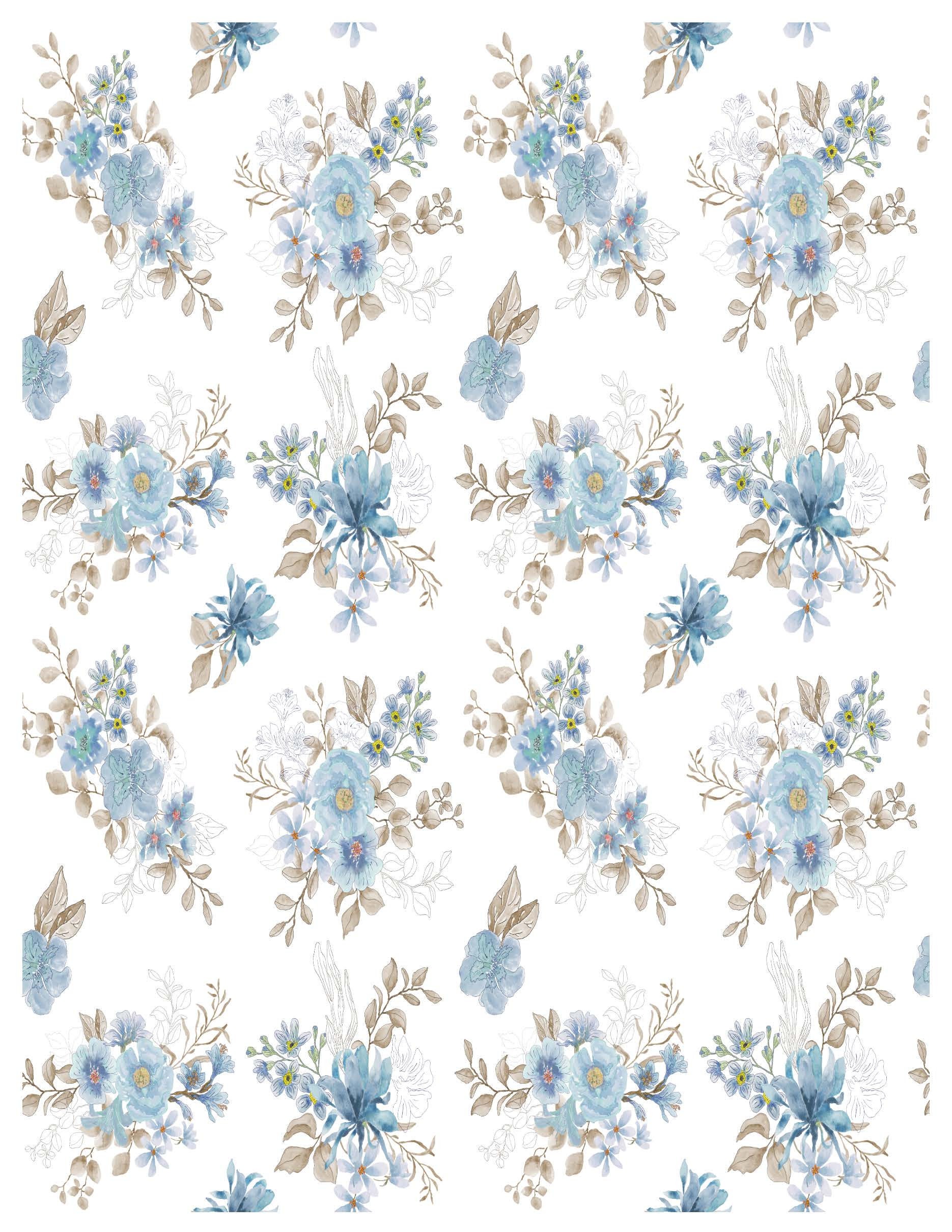 Paperprintable Pale Blue Floral Paper 12 Pages Digital Etsy