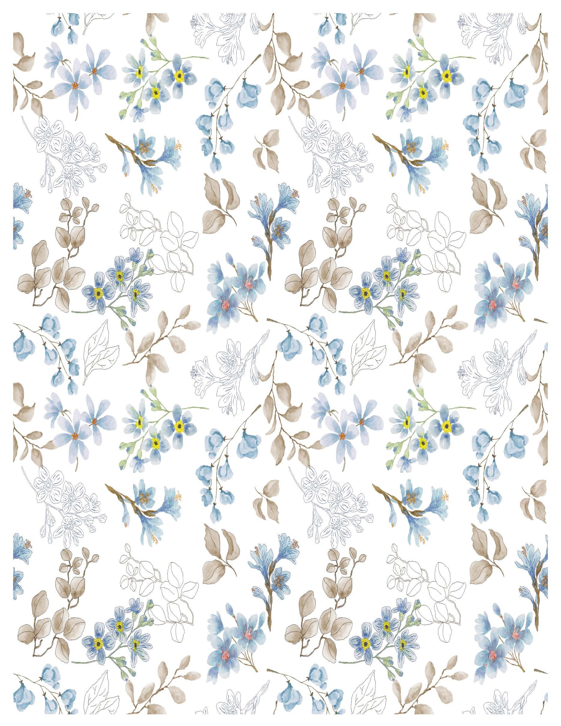 Paperprintable Pale Blue Floral Paper 12 Pages Digital Etsy