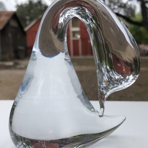 Vintage DAUM Signed Clear Crystal Swan Figurine Bird Statue Art Glass.