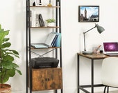 5 Tier Ladder Shelf Bookcase - Plant Flower Display Shelving Unit Stand Metal Rack 1 Cupboard Cabinet Double Door Industrial Storage Decor